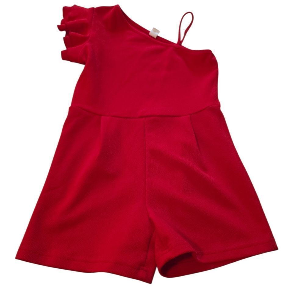 Kids Red Ruffle Sleeve Romper